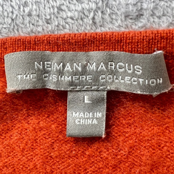 Neiman‎ Marcus 100% Cashmere Sweater Womens L (Fits S) Burnt Orange White Stripe - Picture 5 of 10